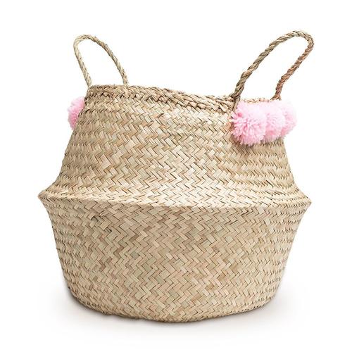 Ottilie pink pompom natural seagrass basket.jpg