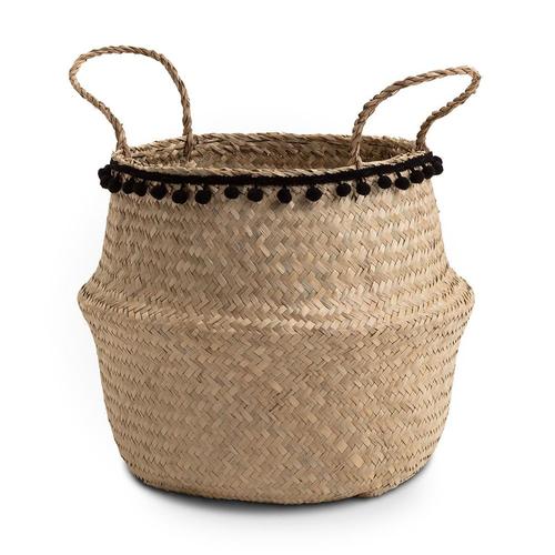 lux black pom pom natural seagrass storage basket.jpg