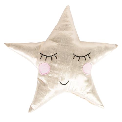 This adorable Shining Star Cushion is brilliant for kids rooms.  It is made out of a metallic Viscose Material and features an appliqued on sleeping face sass belle.